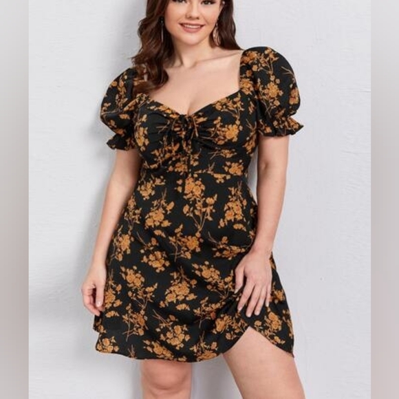 SHEIN Dresses & Skirts - 5/$16 💓Floral Black and Orange Dress